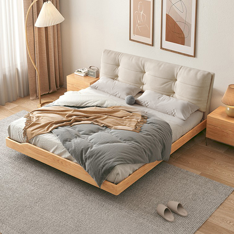 Danfoss estilo japonés madera maciza nube de viento cama suave crema de viento doble dormitorio principal cama de cuero silenciosa