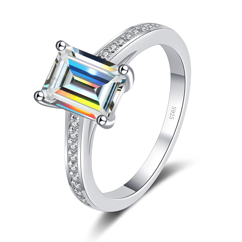 925 anillo de plata femenino rectangular de forma especial piedra de mozan radiance esmeralda corte de platino pt950 lote de fabricantes