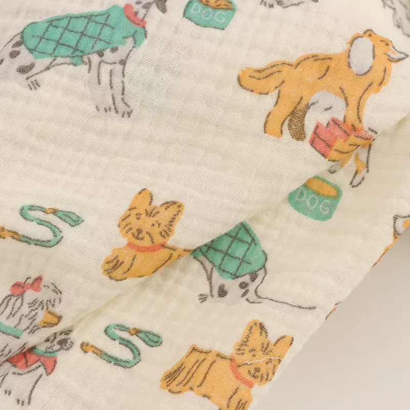 来图来样定做全棉印花绉布双层纯棉花狗纯棉绉布婴童面料