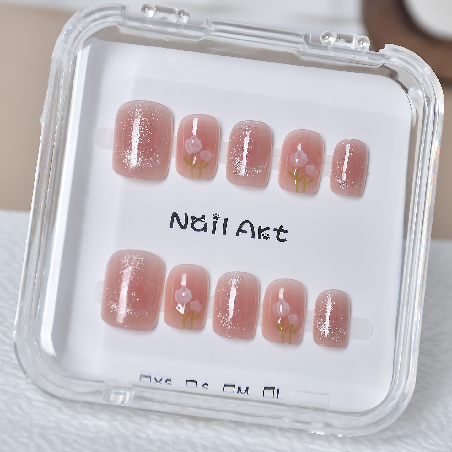 Caja transparente para usar uñas tienda física al por mayor barraca de uñas parches de uñas parches de uñas falsas desmontables