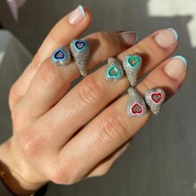 欧美外贸新款红粉爱心滴油锆石戒指嘻哈说唱个性潮流情侣款戒指