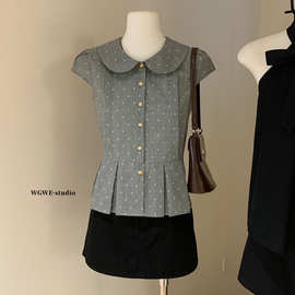 清仓不退换波点短袖娃娃领衬衫女春夏设计感小个子显瘦短款半袖小