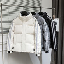 2024秋冬季新款加厚白鸭绒休闲情侣跨境宽松两条杠立领羽绒服男装