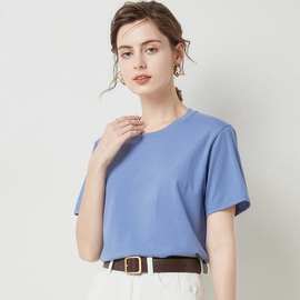 春夏新款新疆棉上衣白色短袖T恤女装圆领半袖宽松韩版可印花刺绣