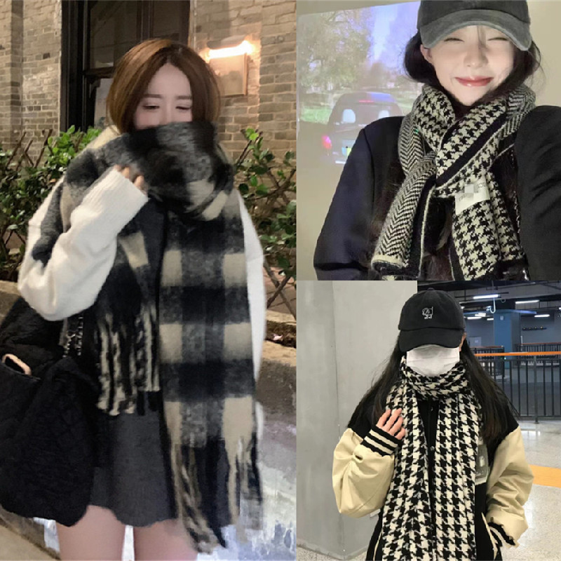 Sjaal populair in de winter voor vrouwen Imitatie kasjmier Thousand Bird Plaid Herfst en winter High-end Feel Wearing Imitatie kasjmier sjaal voor vrouwen_voghion.com