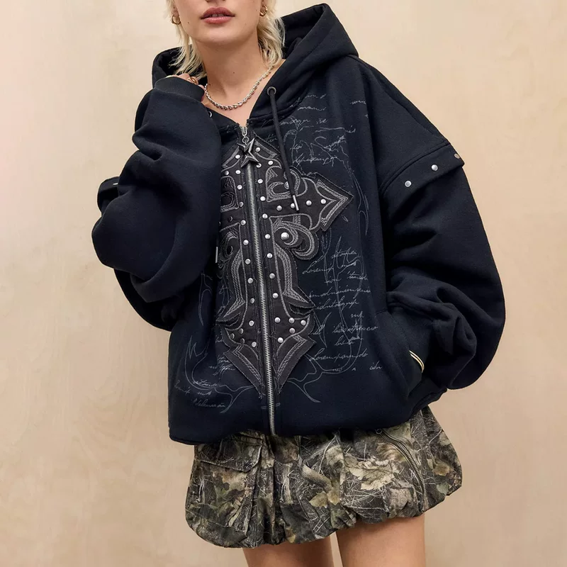 Patch, metal universal sweatshirt for leisure, punk style, for import, oversize