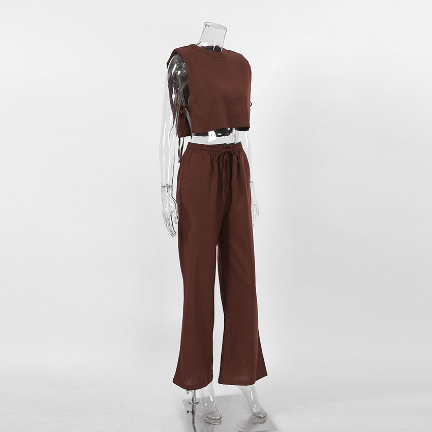350g Weight Sleeveless Sleeve Length Polyester Fabric Type Pant Co-ord Set Sets Type 2 Pieces Set Quantity Holiday Occasion Round Neck Neckline Comfort Function Regular Fit Fit Type Solid Color Pattern Summer Season Women's Gender Streetwear Style Holiday Women's Streetwear Solid Color Polyester Pant Co-ord Set Pants Sets 5