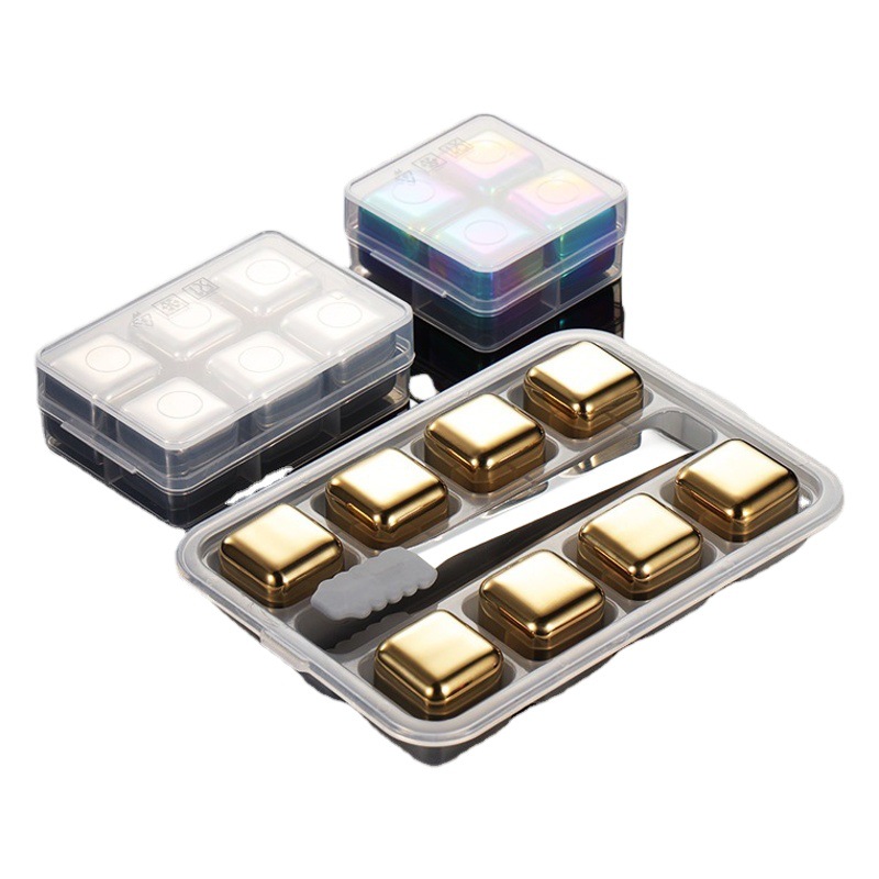 En Stainless Steel Ice Cube 304 Metal Ice Stone Ice Wine Stone Creative Ice Grain Bar Wine Set Ice Cream Titanium Gold Plated
