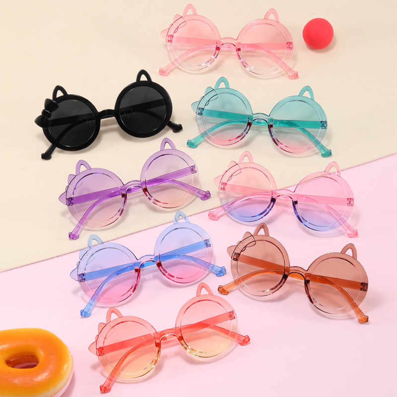 2024 New All-In-One Children's Sunglasses Cute Kitten Children's Glasses Cartoon Candy Color Baby Sunglasses