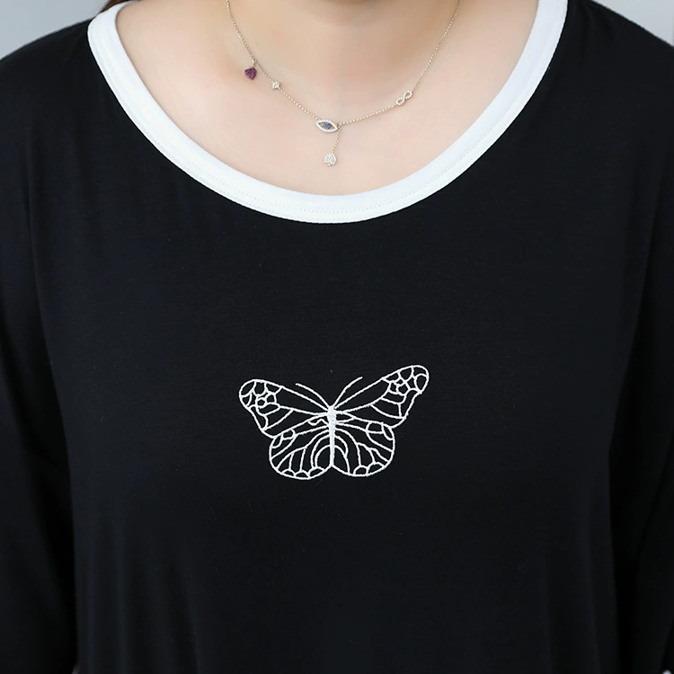 Autumn pijama, skirt, comfortable set, with short sleeve, with embroidery, plus size, Korean style