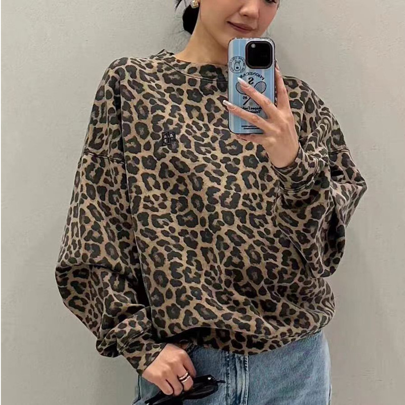 QH Autumn/Winter New Design Round Neck Leopard Print Long Sleeve Sweatshirt for Men and Women, Nordic Niche AB Letter Pattern