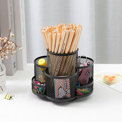 Plum blossom metal rotating pen holder ornaments wholesale pen holder makeup brush storage bucket desktop multi-functional iron mesh pen holder