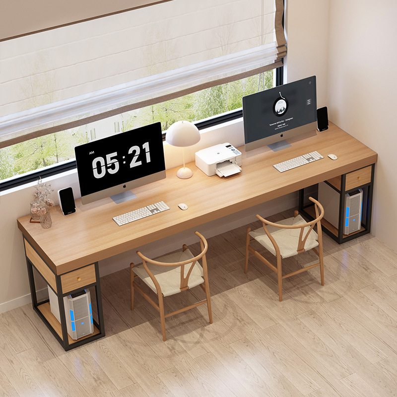 Solid Wood Double Computer Desktop Table Home Wall-Mounted Extra Large Desk with Drawer Gaming Table 3m Long Desk