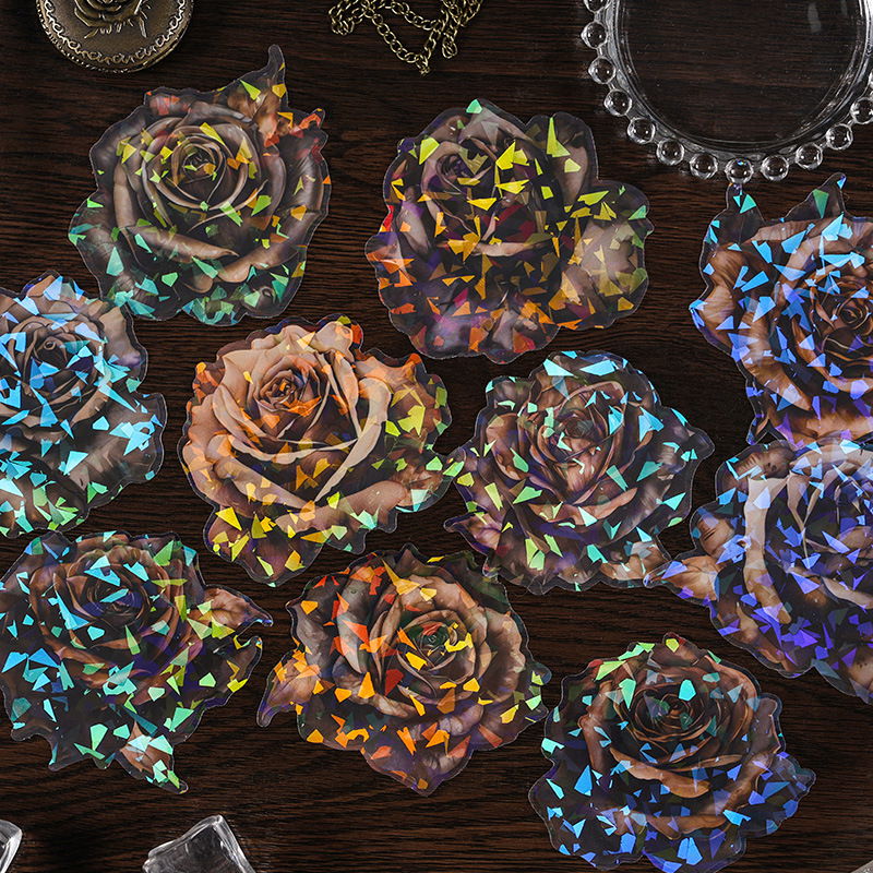 Noche oscura rosas conchas láser pegatinas impermeables bolsas pegatinas para niños pegatinas diy pegatinas materiales de cuentas