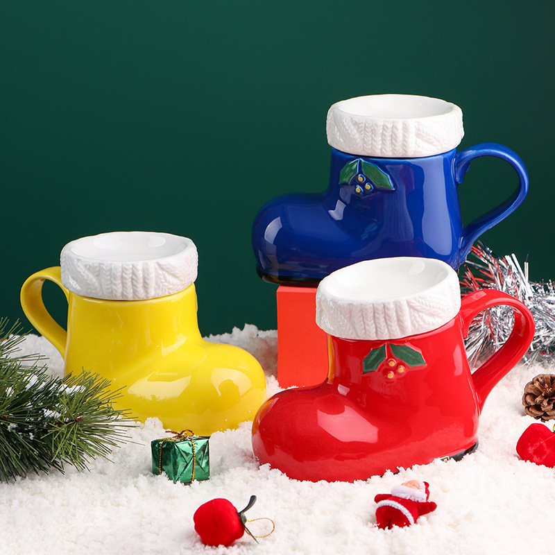 Botas creativas de modelado de la Taza de regalo de Navidad Taza de cerámica taza de dibujos animados 3D taza de café de la fábrica al por mayor taza de porcelana