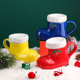创意圣诞靴子造型杯新年礼物陶瓷杯子卡通马克杯咖啡杯新奇特瓷杯