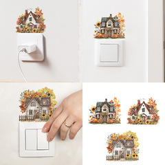 外貿浪漫唯美向日葵房子兒童房臥室家居裝飾開關貼牆貼貼紙批發