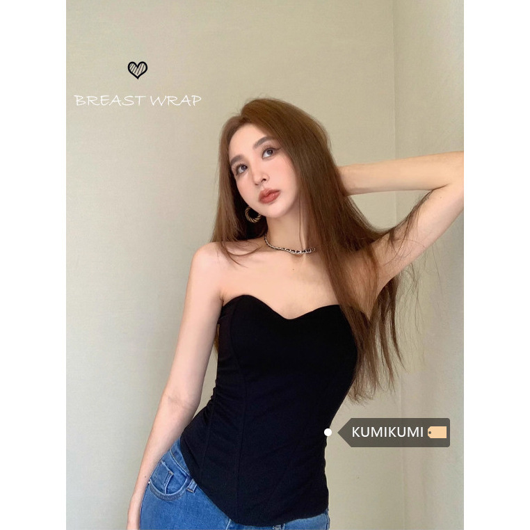 Black American-Style Spicy Girl Tube Top for Women, 2026 Summer Short Style, Pure Desire Sexy Tight-Fitting Bustier Top, Trendy