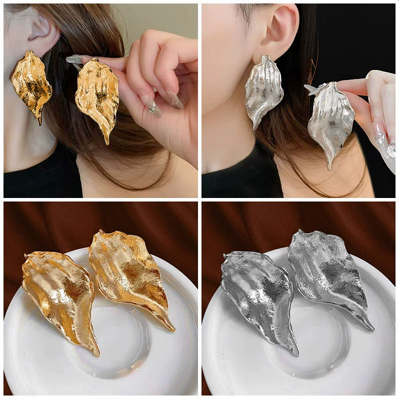 Европейские и американские трансграничные модные листья серьги высокого уровня женщины преувеличенные металлические серьги