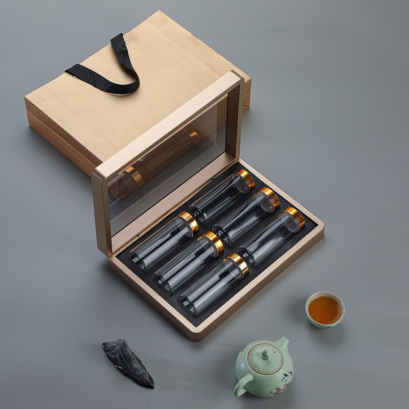 茶叶包装盒亚克力4瓶6瓶太平猴魁专用透明玻璃罐绿茶精品礼品空盒