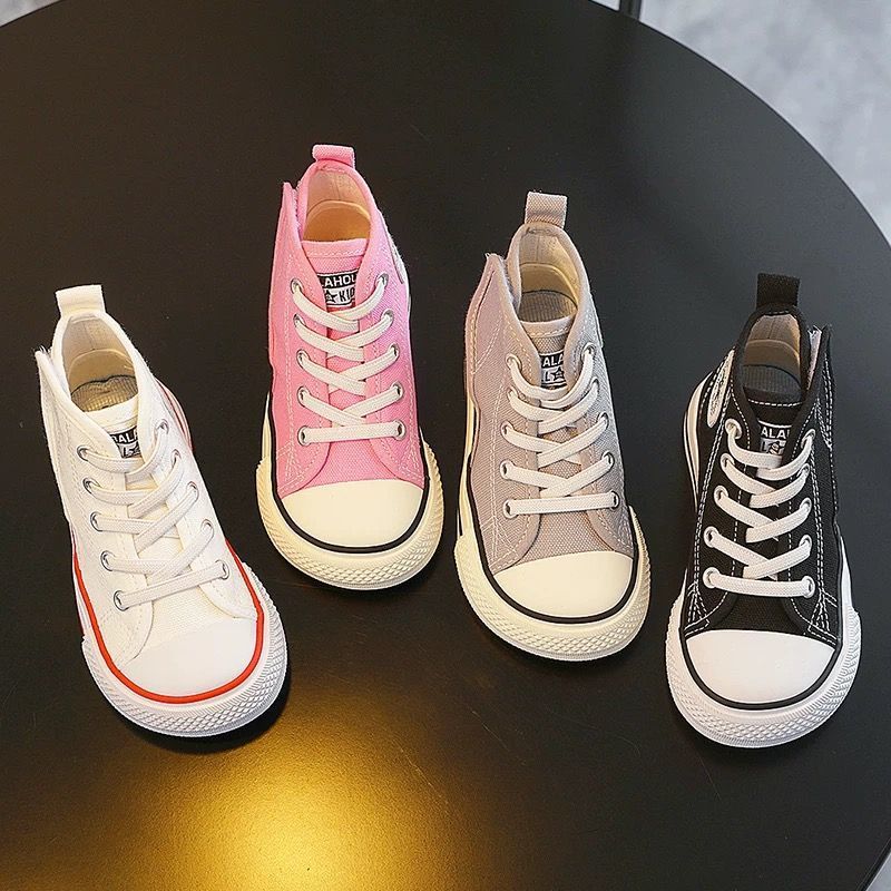 儿童高帮帆布鞋魔术贴松紧带韩版休闲鞋子2025新款男女童小学生