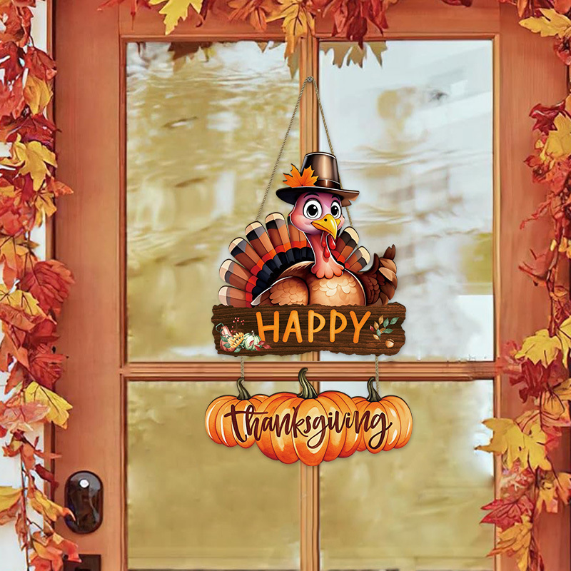 Cross-Border Popular Thanksgiving Turkey Welcome Sign Wooden Wall Decoration Autumn Pumpkin Sign Wooden Hanging Sign