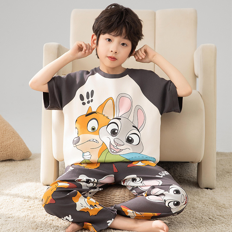 Children's Pajamas for Boys 2026 New Style Pure Cotton Short-Sleeved Long Pants Summer Big Kids Boys Teenagers Home Wear Can Be Worn Outside