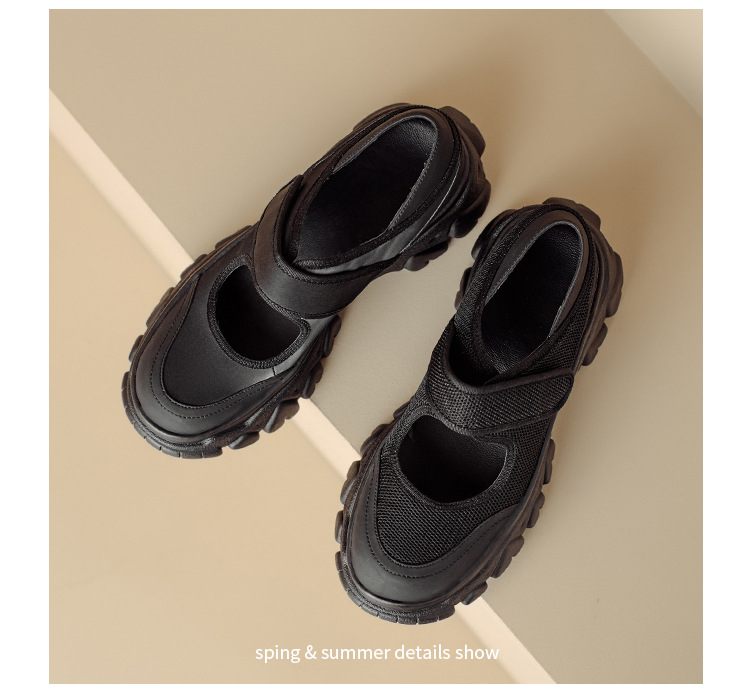 Giày Mary Jane nữ đế dày da thật quai ngang khóa Velcro — Đen + lưới, Đen + vải lụa chi tiết 21