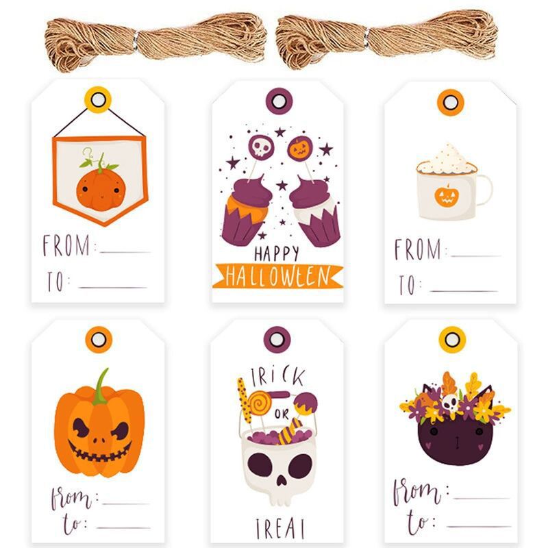 亚马逊白牛皮吊卡HALLOWEEN万圣节纸标签配麻绳100个/包