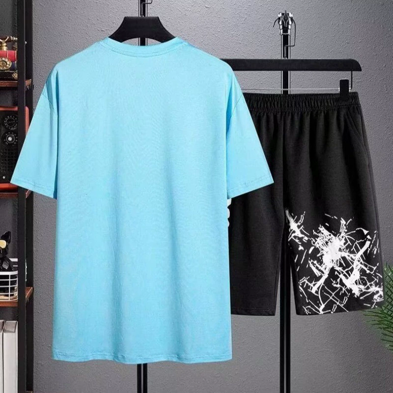2023 Гонконгский стиль Летний спортивный костюм в Корейском стиле Свободная футболка для мальчиков Простые брюки с короткими рукавами для студентов High-end Sense