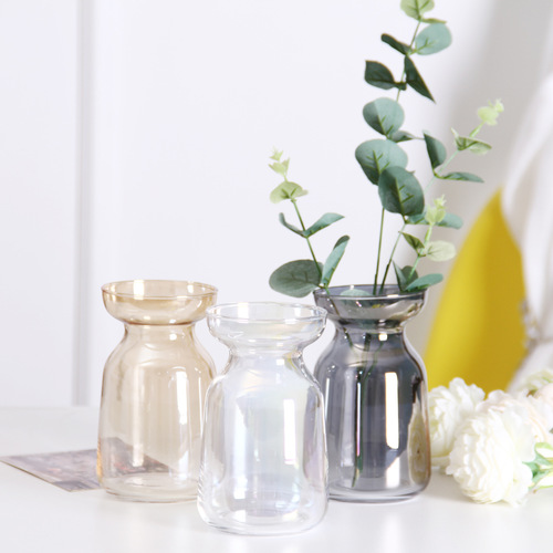 Polychromatic Electroplated Glass Vase with Broken Compensation, Colorful Glass Flower Vase, Hand-blown Transparent Glass Vase