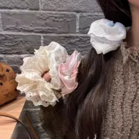 Модный балет ветер молоко синяя клетка тяжелая работа горячего стеганого кружева кружева колечка для волос милый крем сладкая веревка для волос женщина