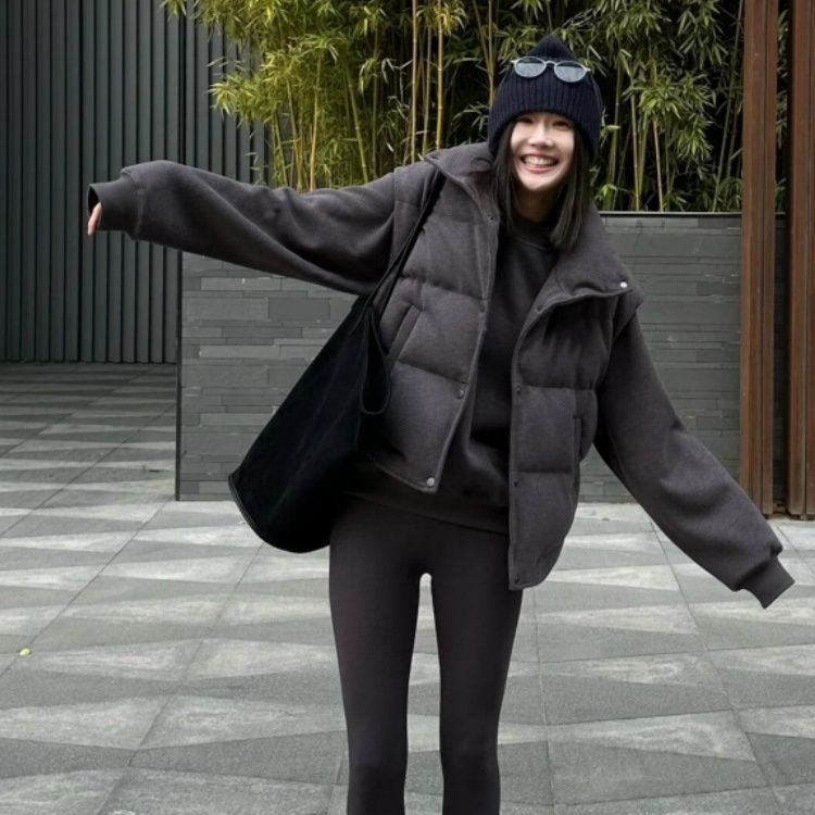 短款白鸭绒面包服立领羽绒马甲女款秋冬外穿背心2025新款坎肩外套|undefined