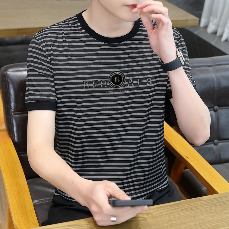 鑫骆客 0317-P35 2023年夏季新款圆领短袖T恤男休闲百搭简约上衣