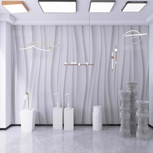 3D立体水波浪竖条纹墙布灯具店展厅公司服装店直播几何线 线条壁