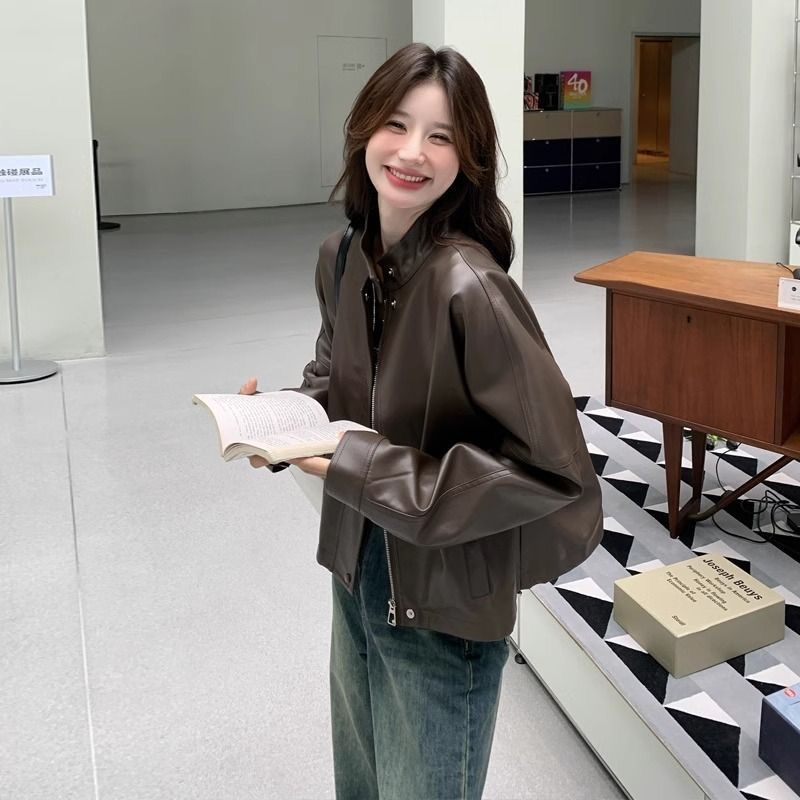 咖色皮衣外套女皮夹克2025新款港风短款机车高级感流行美式复古|undefined