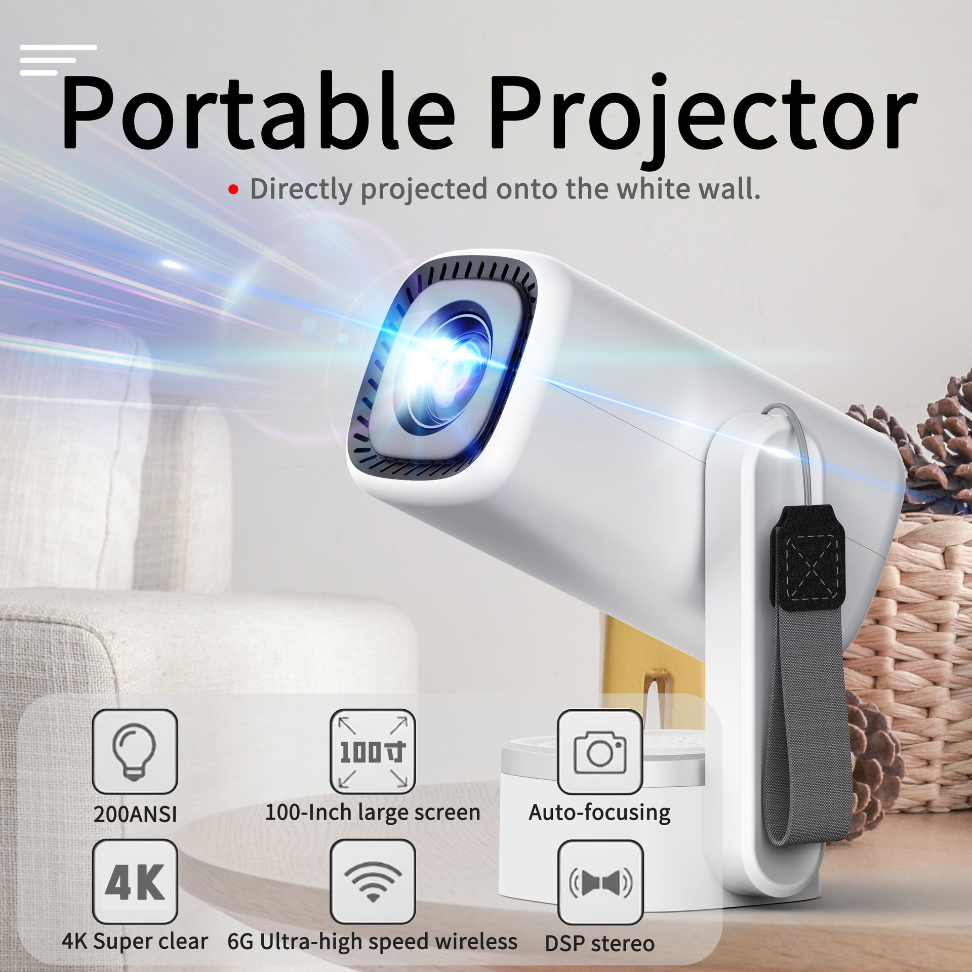 2025 Cross-Border New Model with Audio 4K Electric Focus Wifi6 Android 5g Bluetooth Portable Home Projector