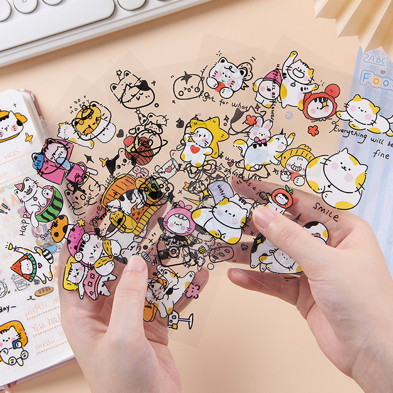 Pequeño teatro transparente pegatinas de mascotas impermeables DIY pegatinas de diario pegatinas de libro de mano adorable gato pegatinas de libro de mano animal