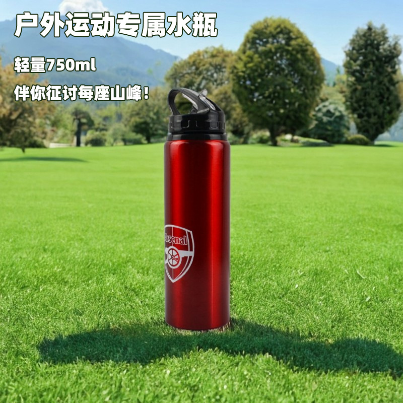 夏天单层大口直身铝制水杯大口带吸管提手运动水壶户外骑行冷水壶