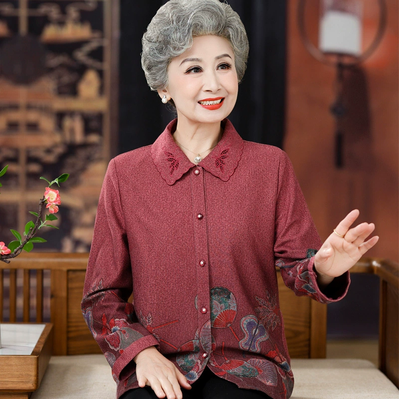 Люди среднего и пожилого возраста мама осеннее платье с длинными рукавами рубашка 60 лет 70 бабушка тонкое пальто старушка весна и осень благородная одежда