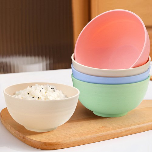 Small Wheat Straw Meal Bowl Simple Household Noodle Bowl Large Size Children's Durable Dropping Proof Bowl Set