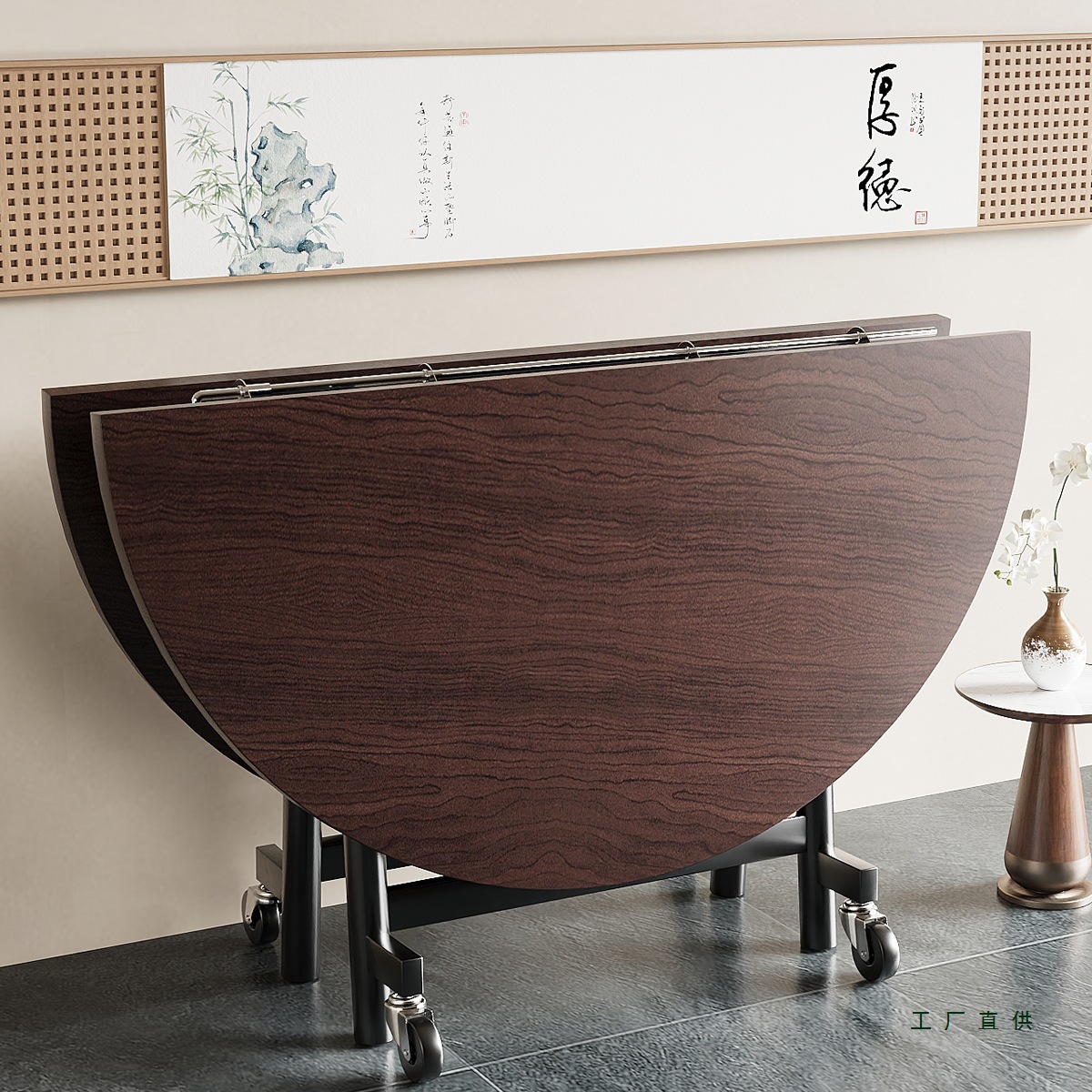 Folding Dining Table for Home Use, Large Round Table for 20 People, Foldable Rental Apartment, Vintage Dining Table, Simple and Portable