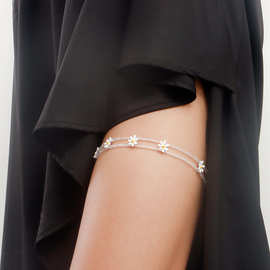 欧美跨境饰品 ins透明米珠雏菊太阳花朵小清新腿链配饰女沙滩腿环