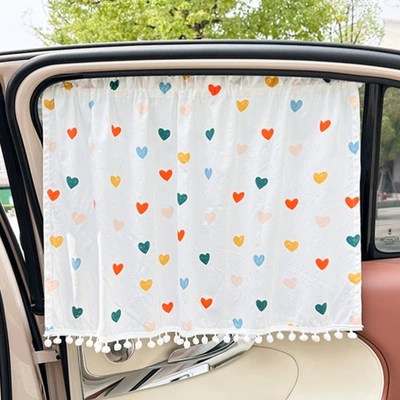 Car curtain sunshade suction cup sun protection and heat insulation children's cartoon cotton side window car shade (Car curtains) - fur-ball-colorful-love-curtains