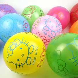 12寸KT猫卡通印刷气球 波波球内球五面多彩动物卡通气球地摊礼品
