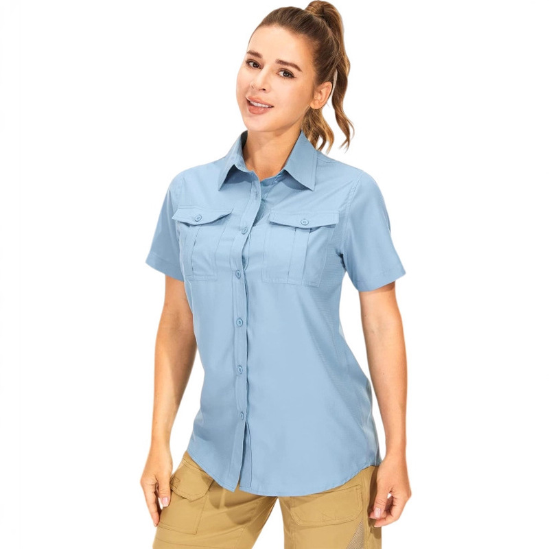 2026 Amazon New Quick-Drying Short-Sleeved Shirt Multi-Pocket Breathable Anti-Uv Outdoor Shirt Thin Women's Clothing