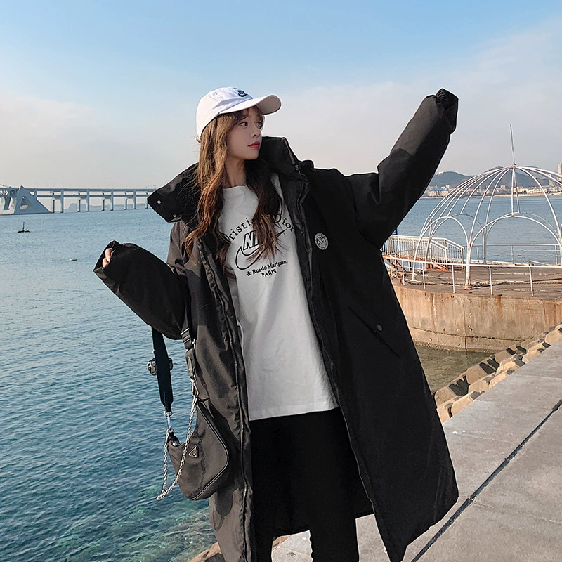 Пуховик выше колена средней длины с хлопковой подкладкой, женская новая зимняя теплая куртка с хлопковой подкладкой, Корейская версия толстого пальто Внешняя торговля Оригинальный заказ