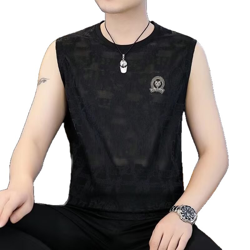 Europa camiseta de seda de hielo hombre de manga corta de verano tigre caliente diamante de seda de morera camiseta de cuello redondo camiseta de media manga de color caqui
