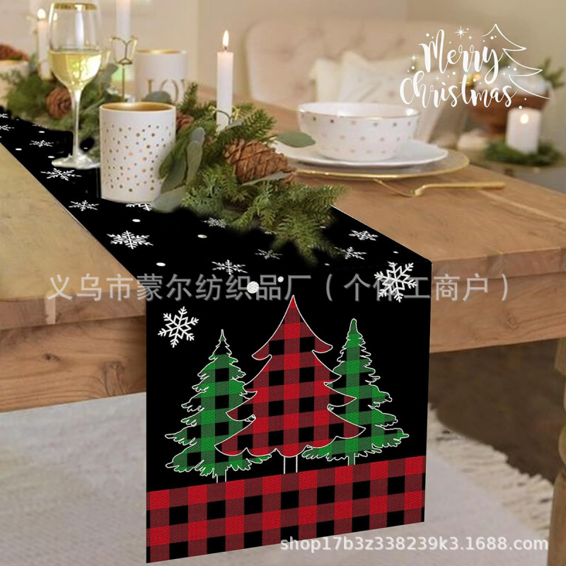 国境を越えたアマゾン希音爆金クリスマステーブル旗冬雪だるまサンタクロースプリントテーブルマット亜麻|undefined