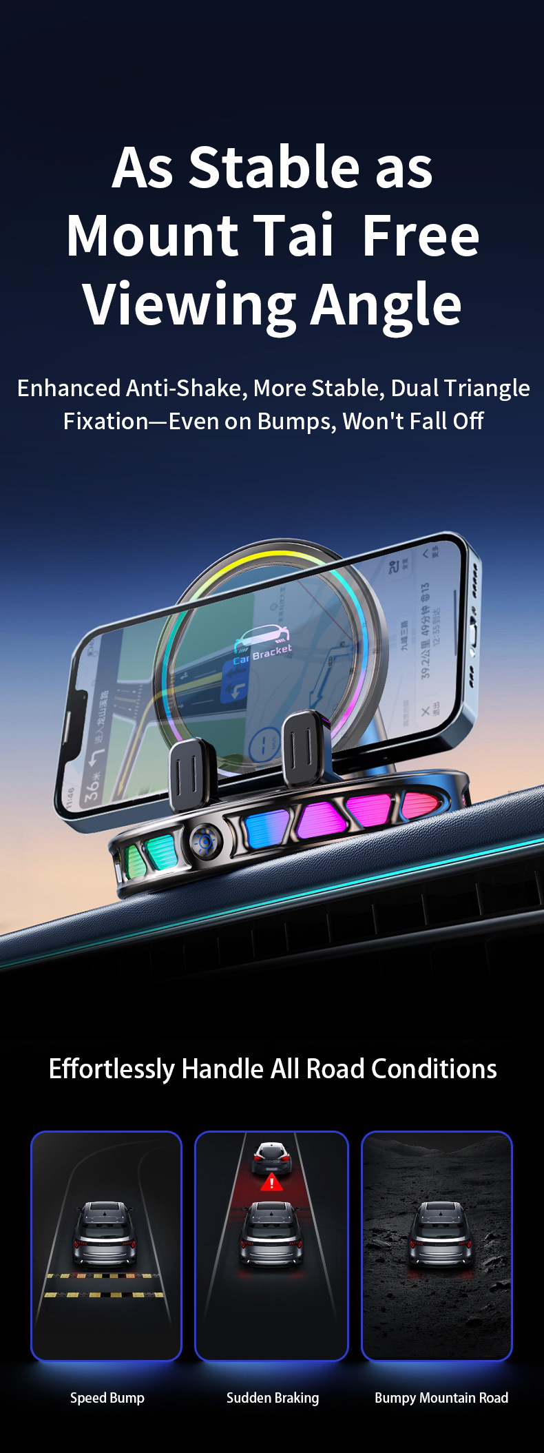 Cross-Border Hot-Selling Car-Mounted Smart Electric Phone Holder with Wireless Charging, Stable Navigation Support for the Dashboard